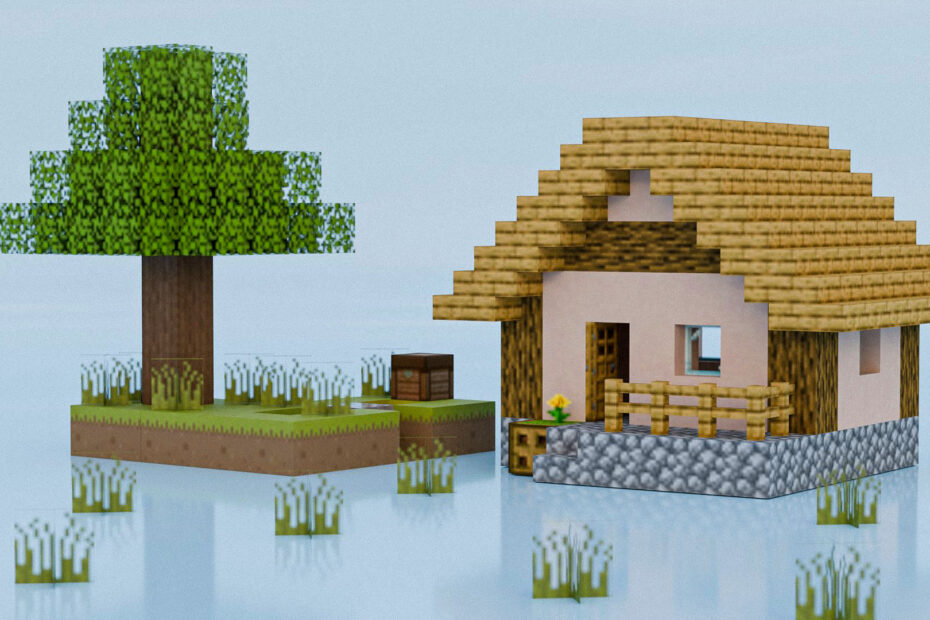 domek minecraft który stworzysz w ramach kursu blendera